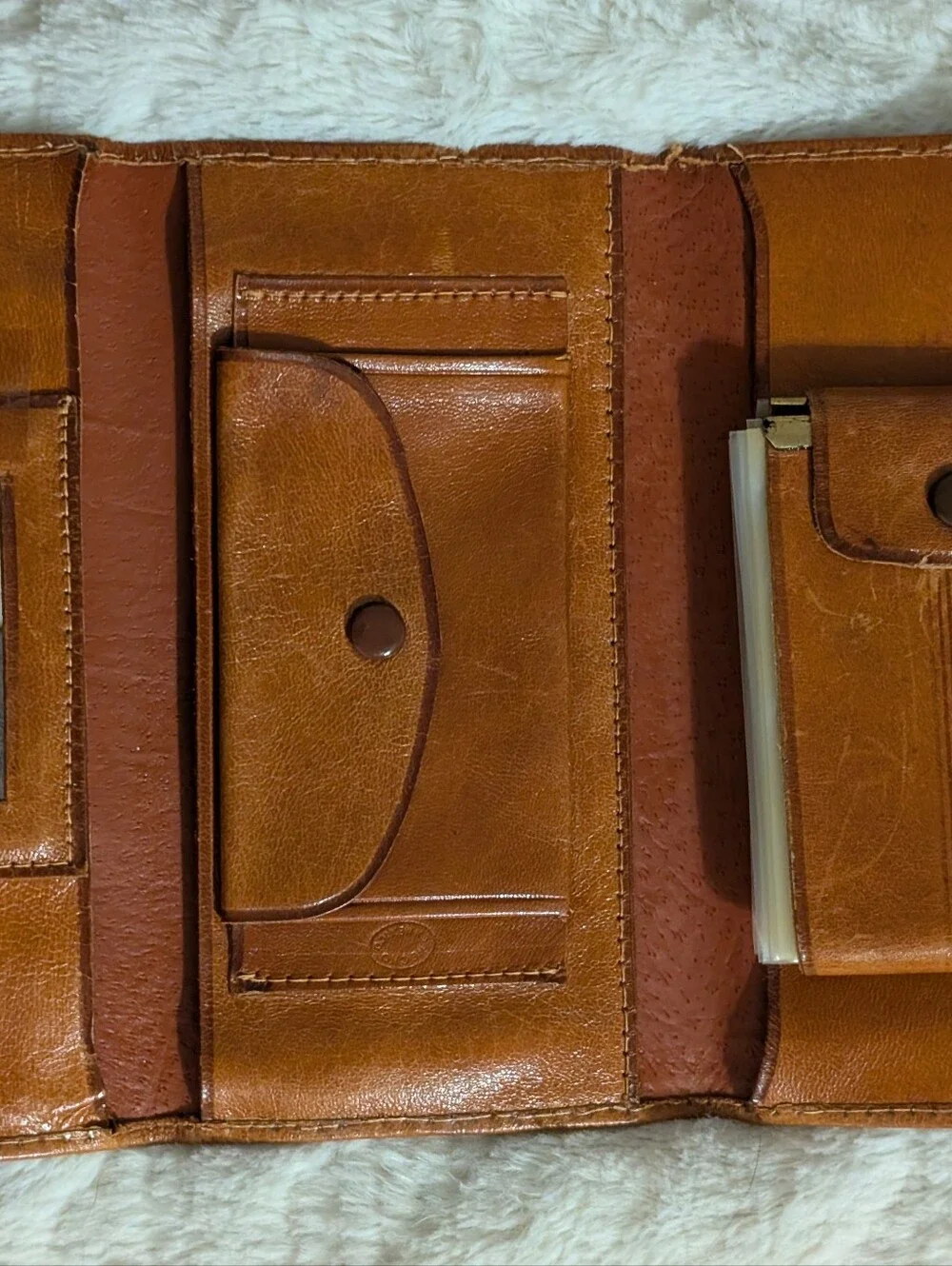 Embossed Floral Genuine Leather Wallet - Brown